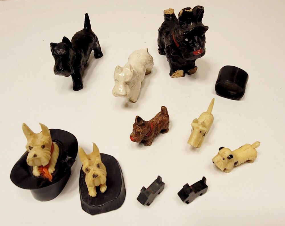 VINTAGE Scottie Dog LOT 10 Piece - Scottish Terrier - Celluloid Wood Syroco - Picture 2 of 15